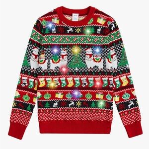 Festive LED LIGHT UP Kids 5-6 years Llama Holiday Knit Pullover sweater